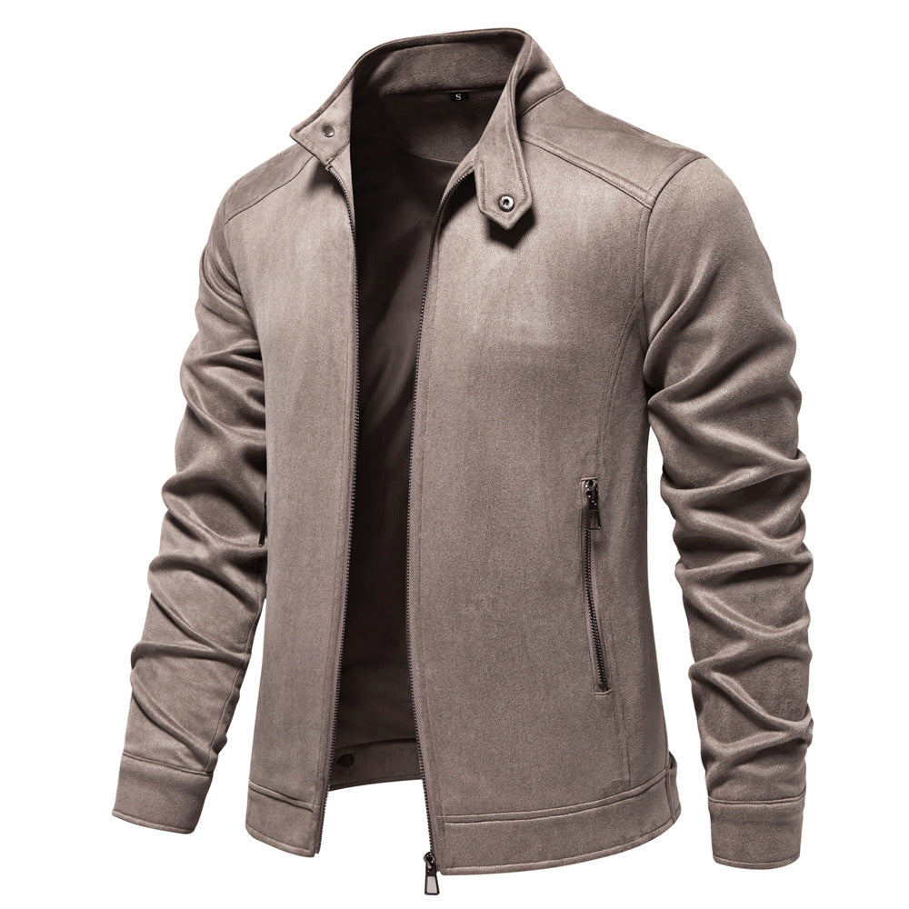 Men's Stand Collar Suede Trucker Jacket