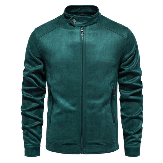 Men's Stand Collar Suede Trucker Jacket