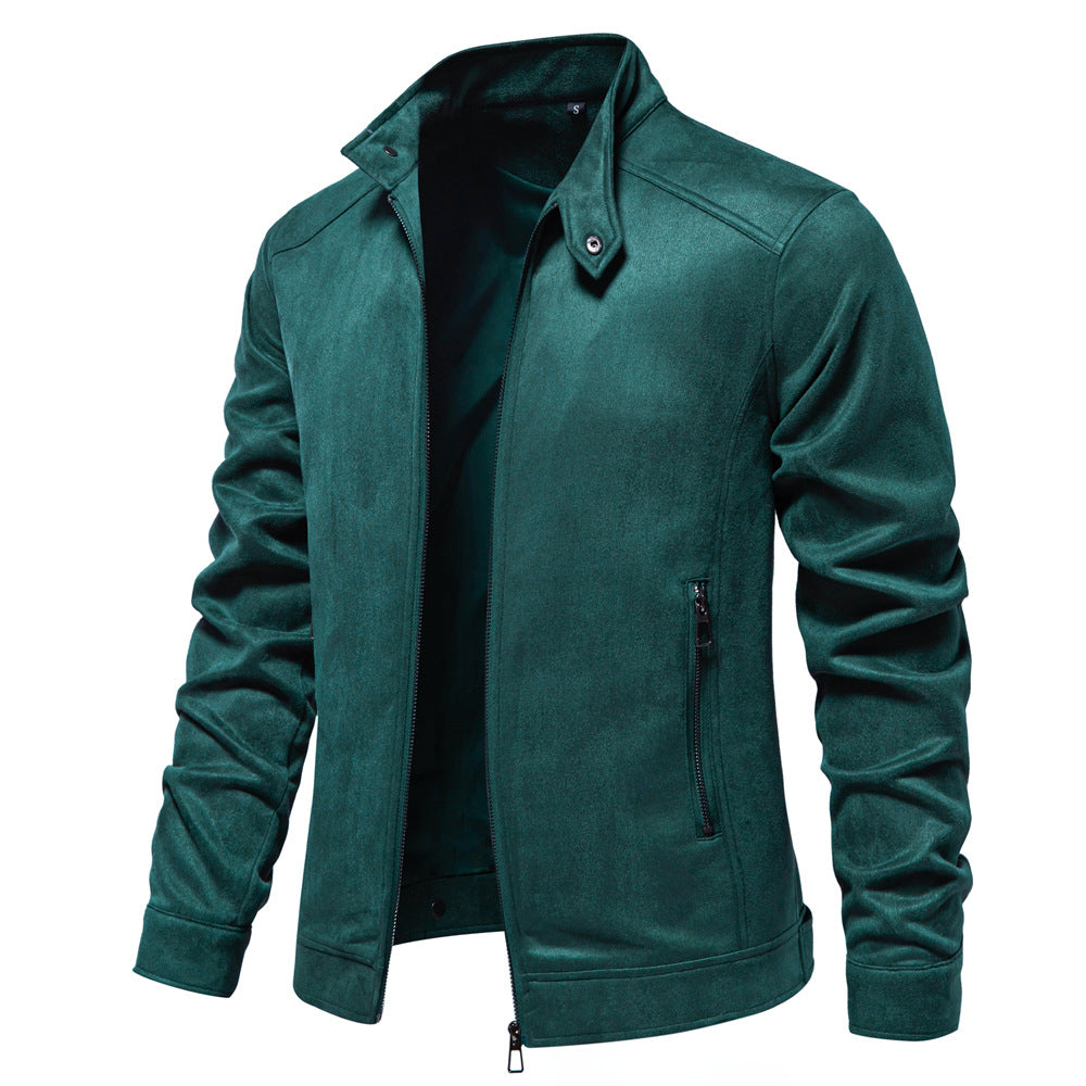 Men's Stand Collar Suede Trucker Jacket