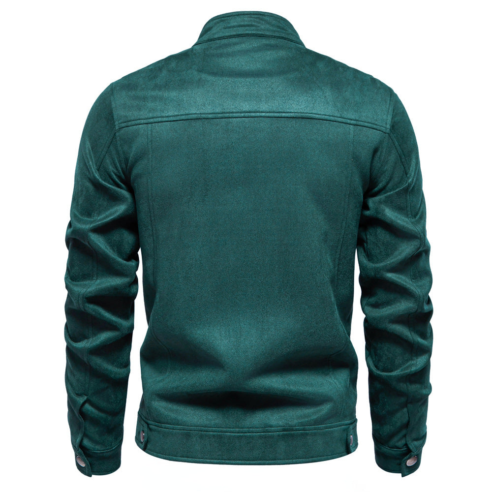 Men's Stand Collar Suede Trucker Jacket