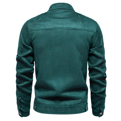 Men's Stand Collar Suede Trucker Jacket