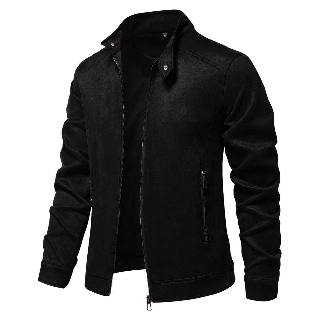 Men's Stand Collar Suede Trucker Jacket