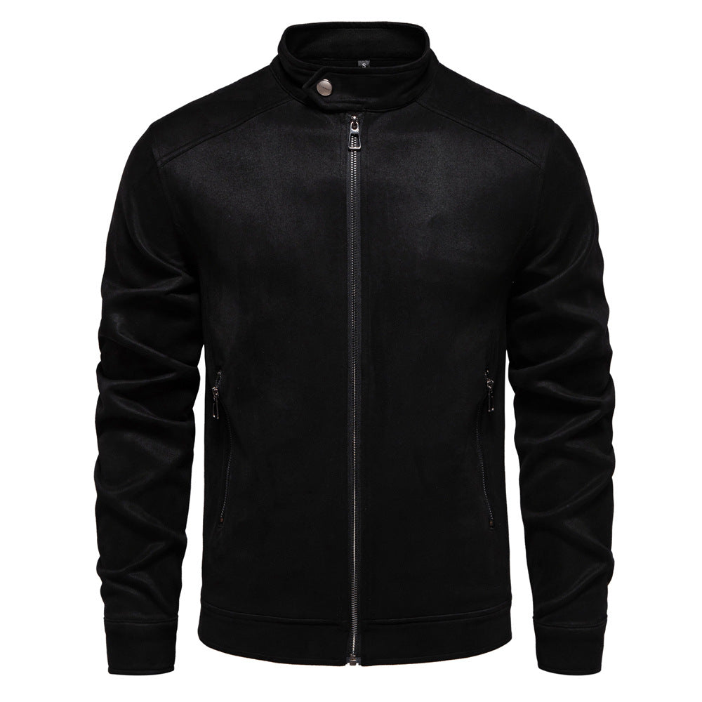 Men's Stand Collar Suede Trucker Jacket