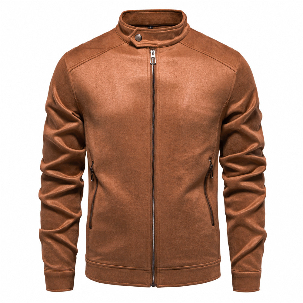 Men's Stand Collar Suede Trucker Jacket