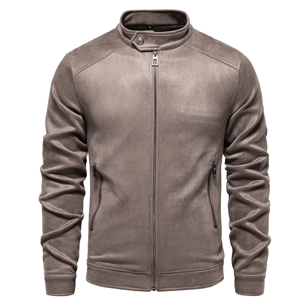 Men's Stand Collar Suede Trucker Jacket