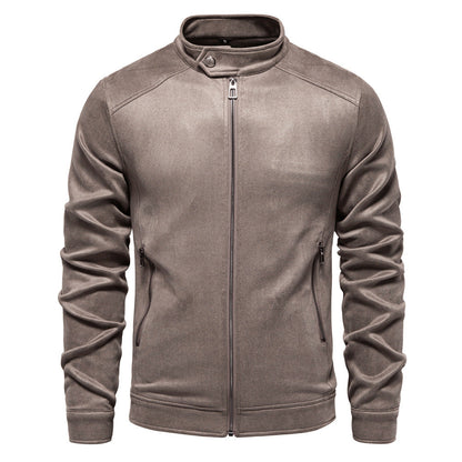 Men's Stand Collar Suede Trucker Jacket